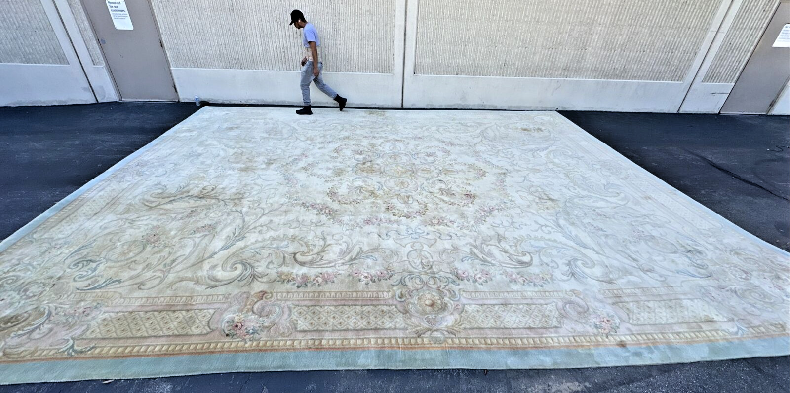 Antique French Savonnerie Kings Rug - Aqua 17x22