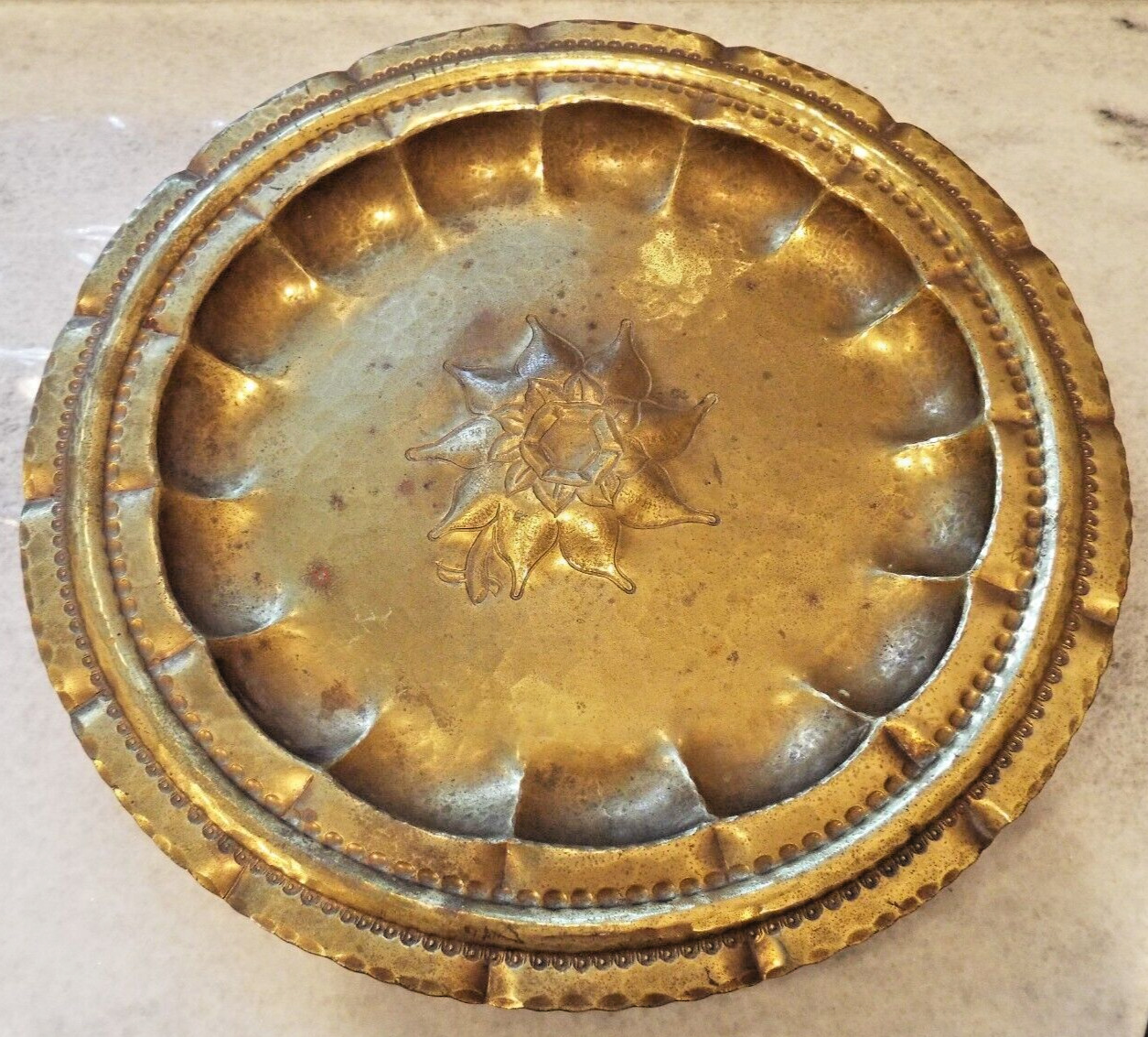 Unique Antique Brass Engraved Serving Plate/Tray