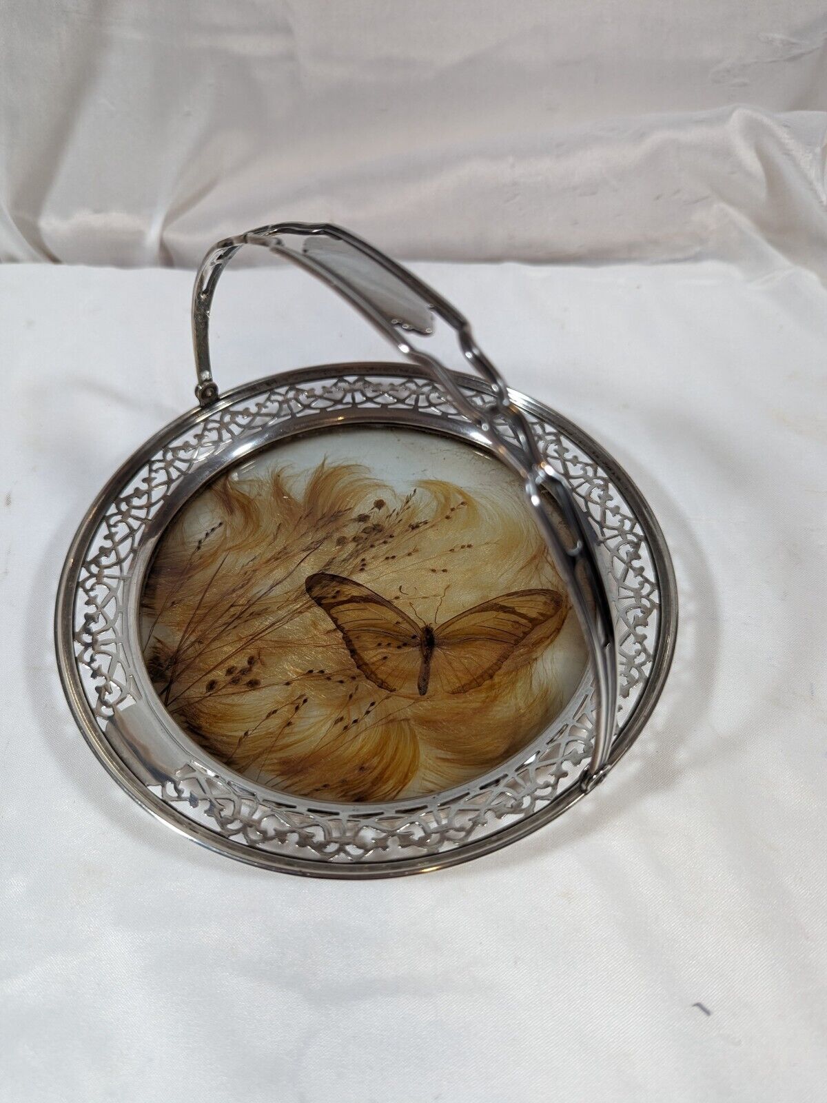 Early 1900s Sterling Silver Butterfly Round Tray