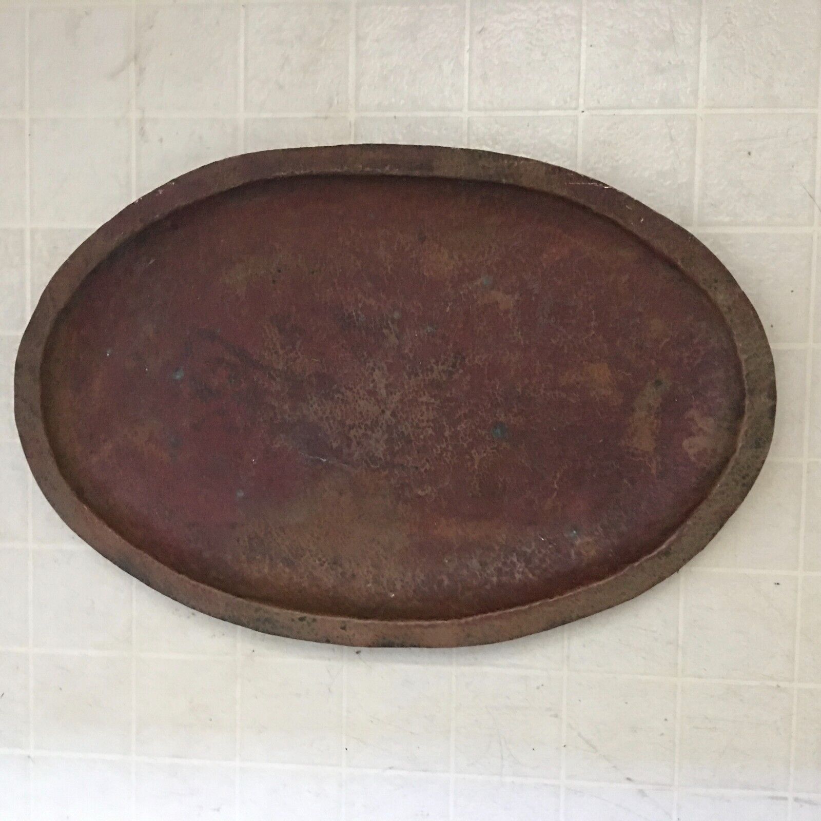 Large Antique 1900s Hammered Copper Serving Tray
