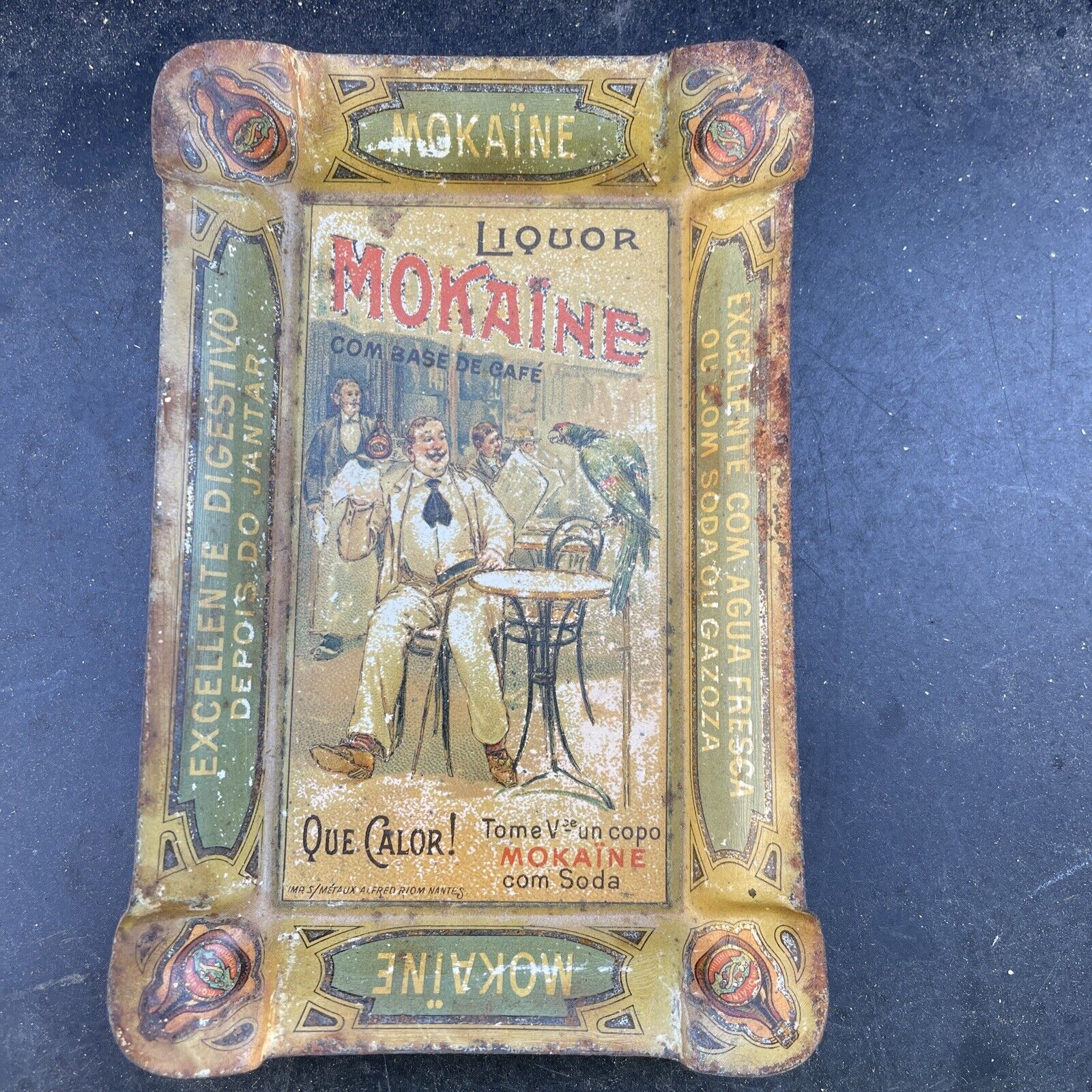 Early 1900s Mokaine Liqueurs Tin Tip Tray