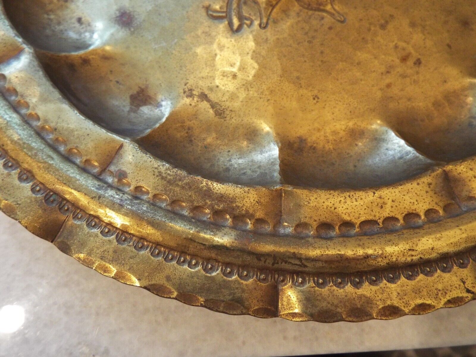 Unique Antique Brass Engraved Serving Plate/Tray
