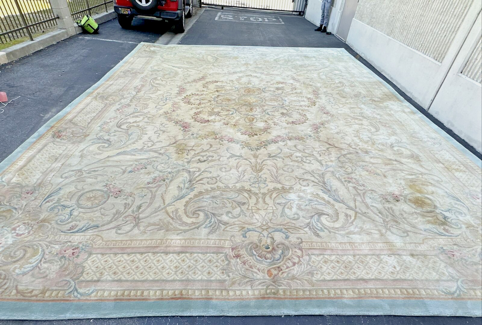 Antique French Savonnerie Kings Rug - Aqua 17x22