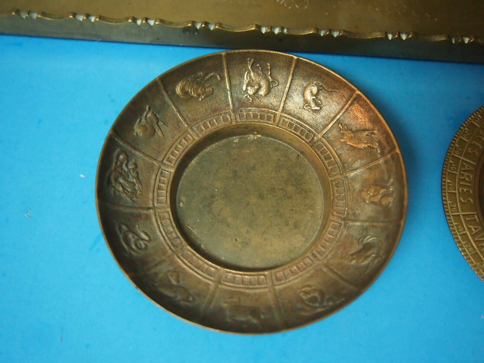 Antique Chinese Brass Tray with Engraved Design
