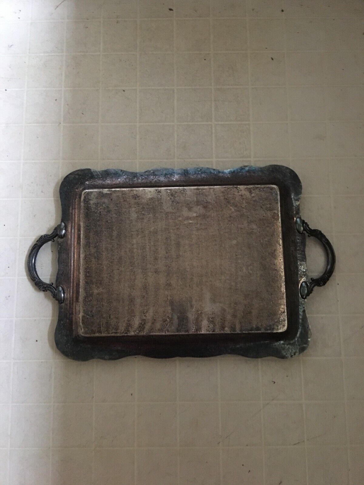 Antique Ornate Silver-Plated Floral Serving Tray