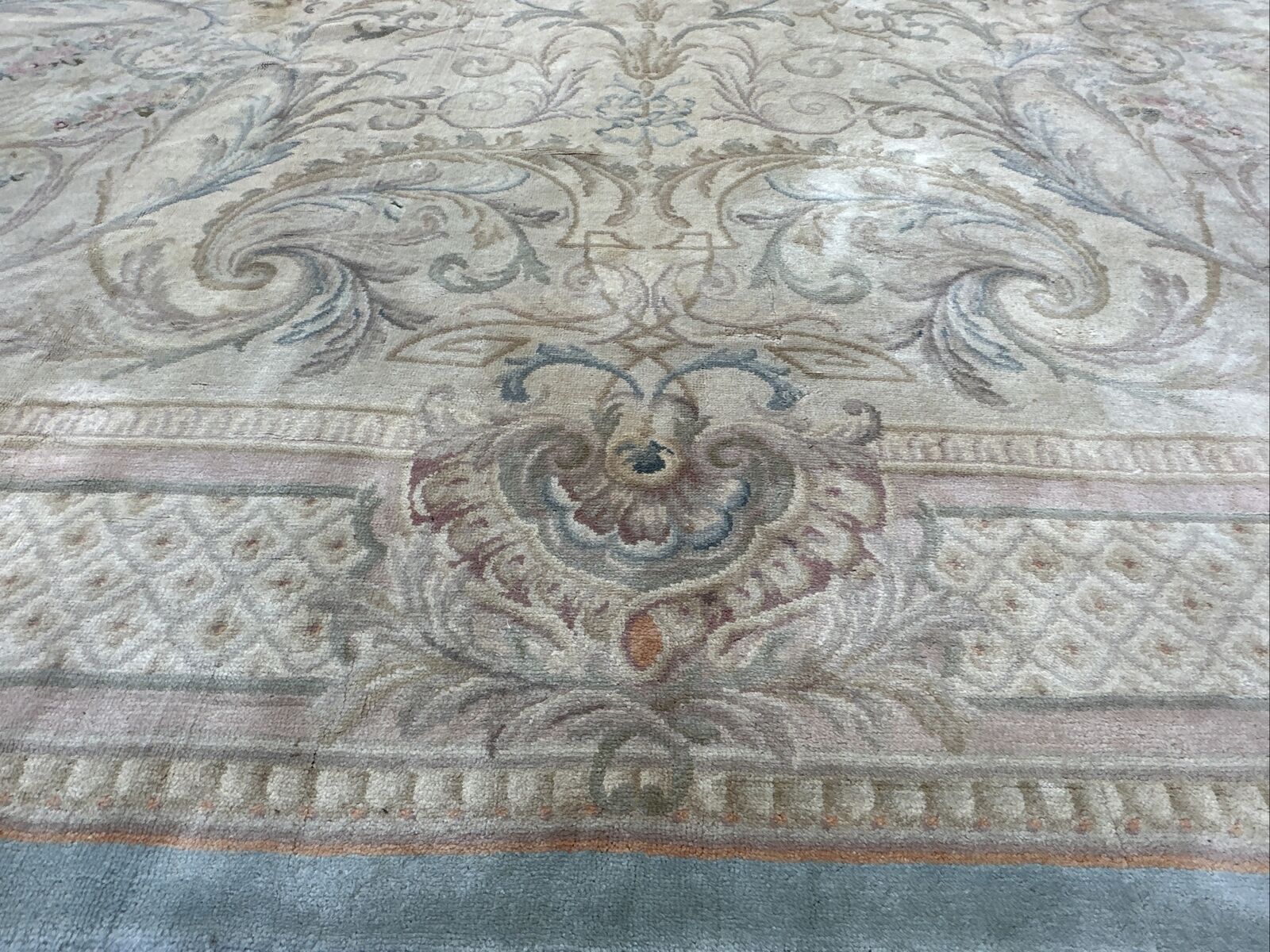 Antique French Savonnerie Kings Rug - Aqua 17x22