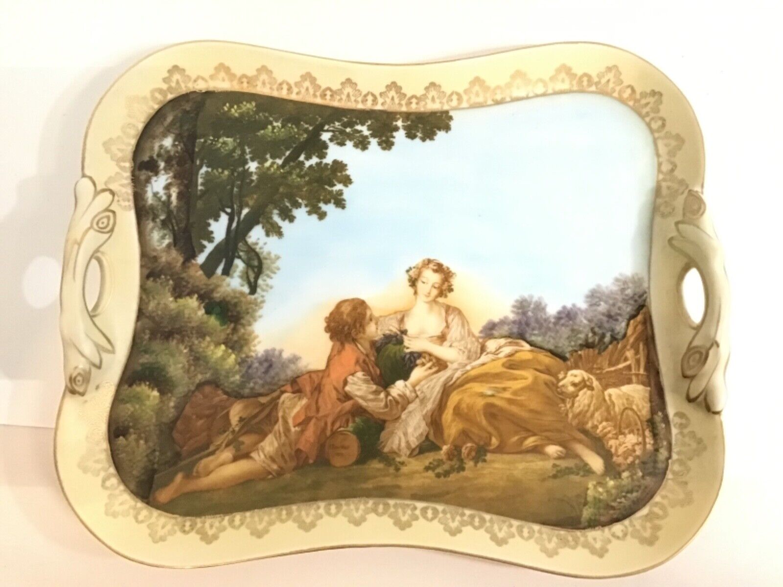 Antique Gilded Gold Madame Pompadour Serving Tray