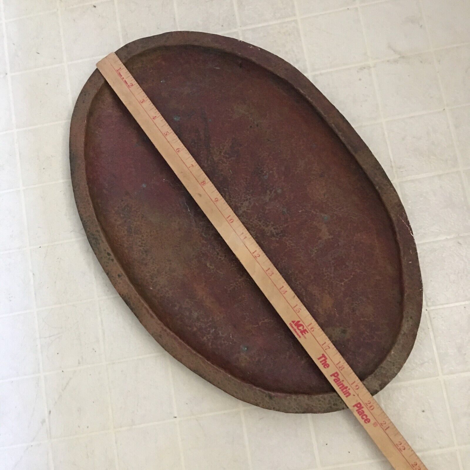 Large Antique 1900s Hammered Copper Serving Tray