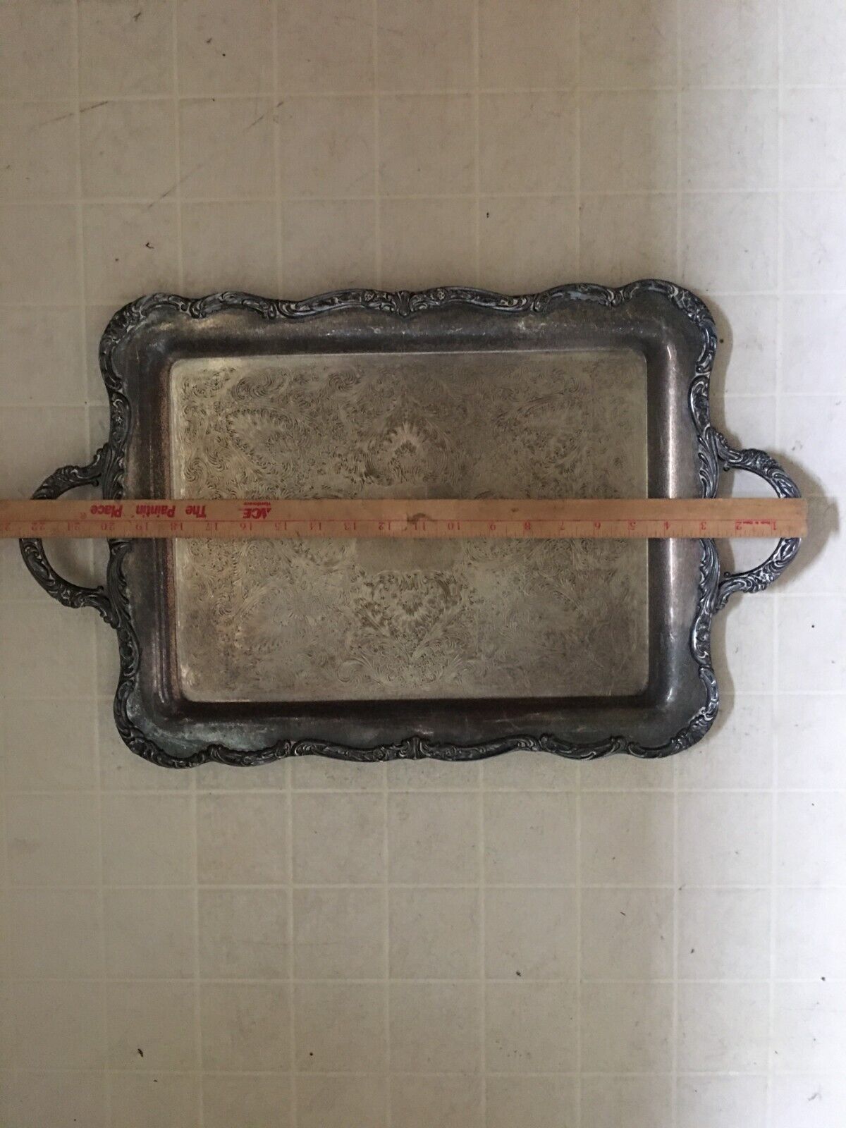Antique Ornate Silver-Plated Floral Serving Tray