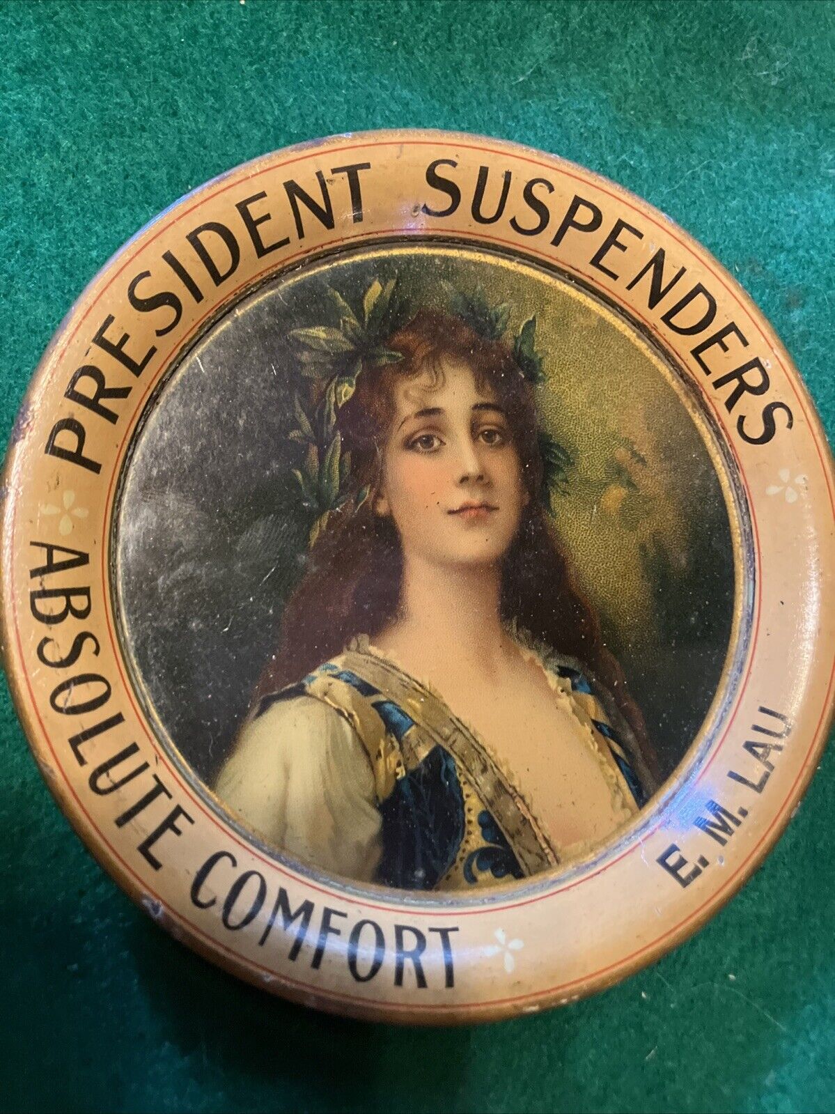 1900s Antique President Suspenders Tin Litho Tray