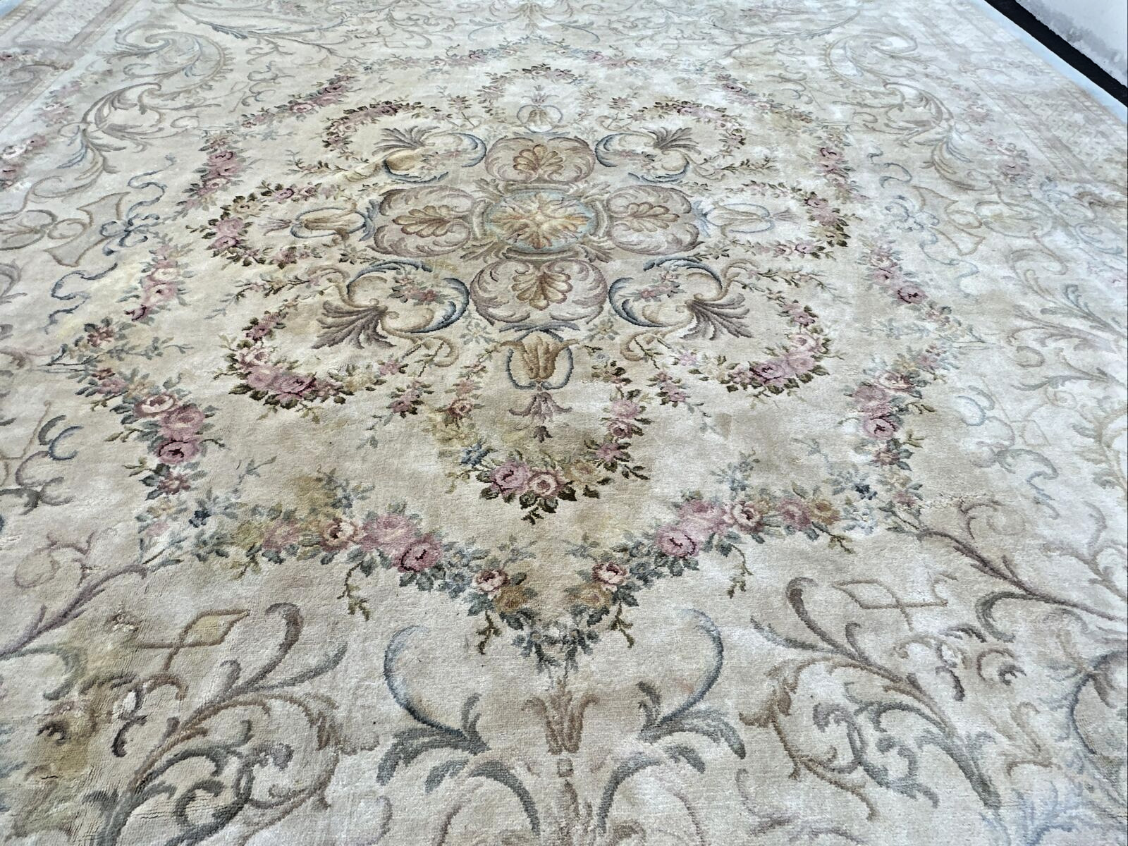 Antique French Savonnerie Kings Rug - Aqua 17x22