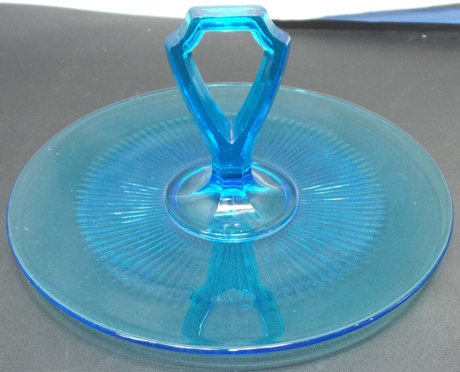 Antique 1900s Vaseline Blue Glass Server Tray