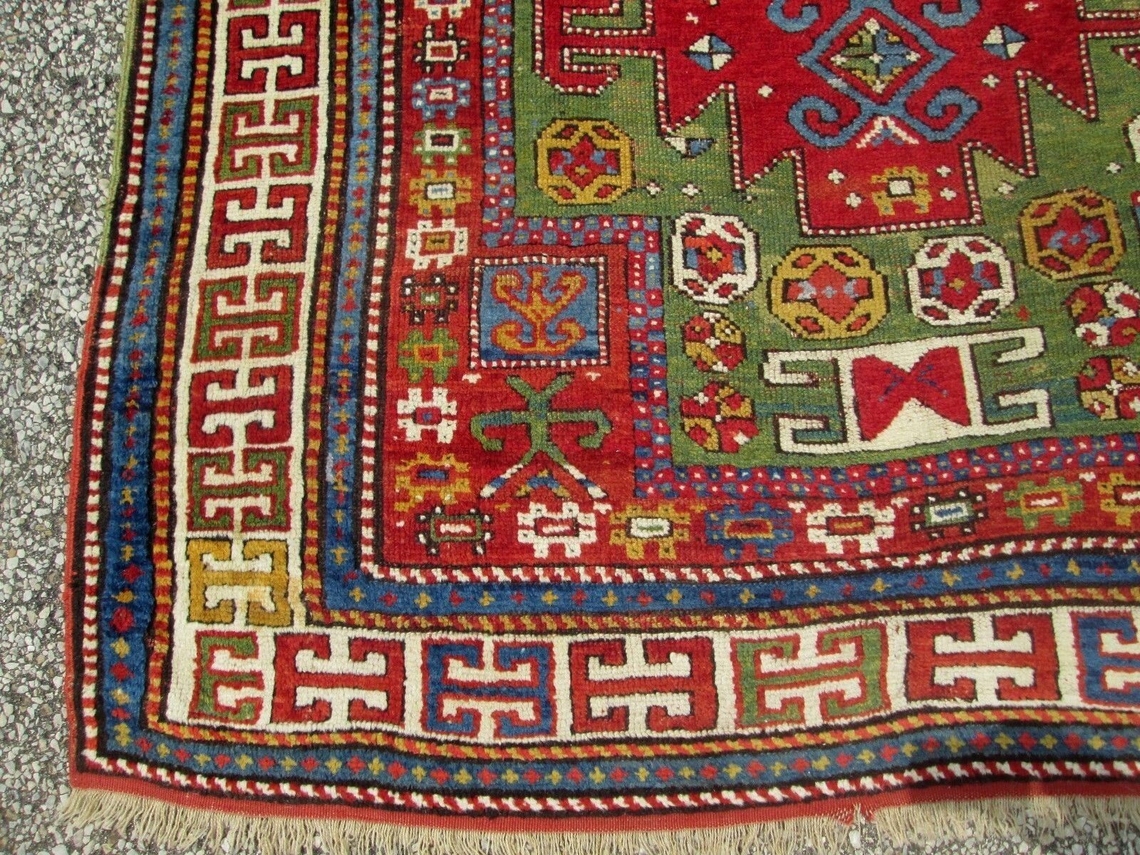 Antique Caucasian Kazak Wool Rug 4.9x6.7 ft
