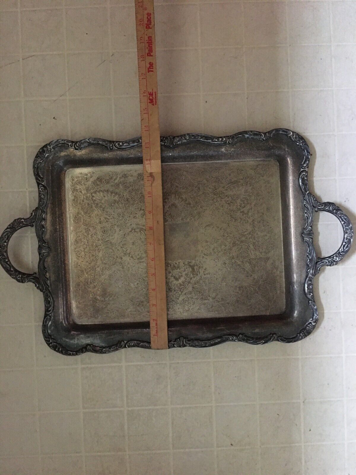 Antique Ornate Silver-Plated Floral Serving Tray