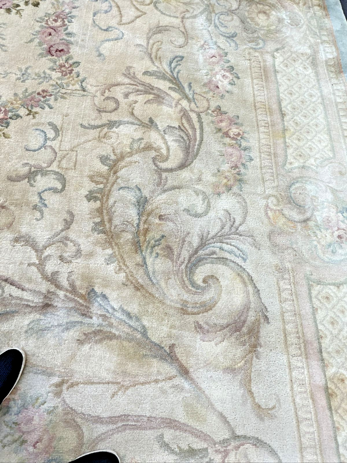 Antique French Savonnerie Kings Rug - Aqua 17x22