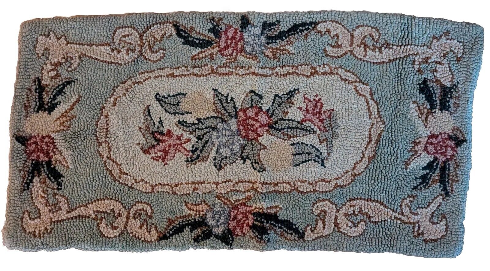 Hand Hooked Antique Wool Rug, 24" x 47