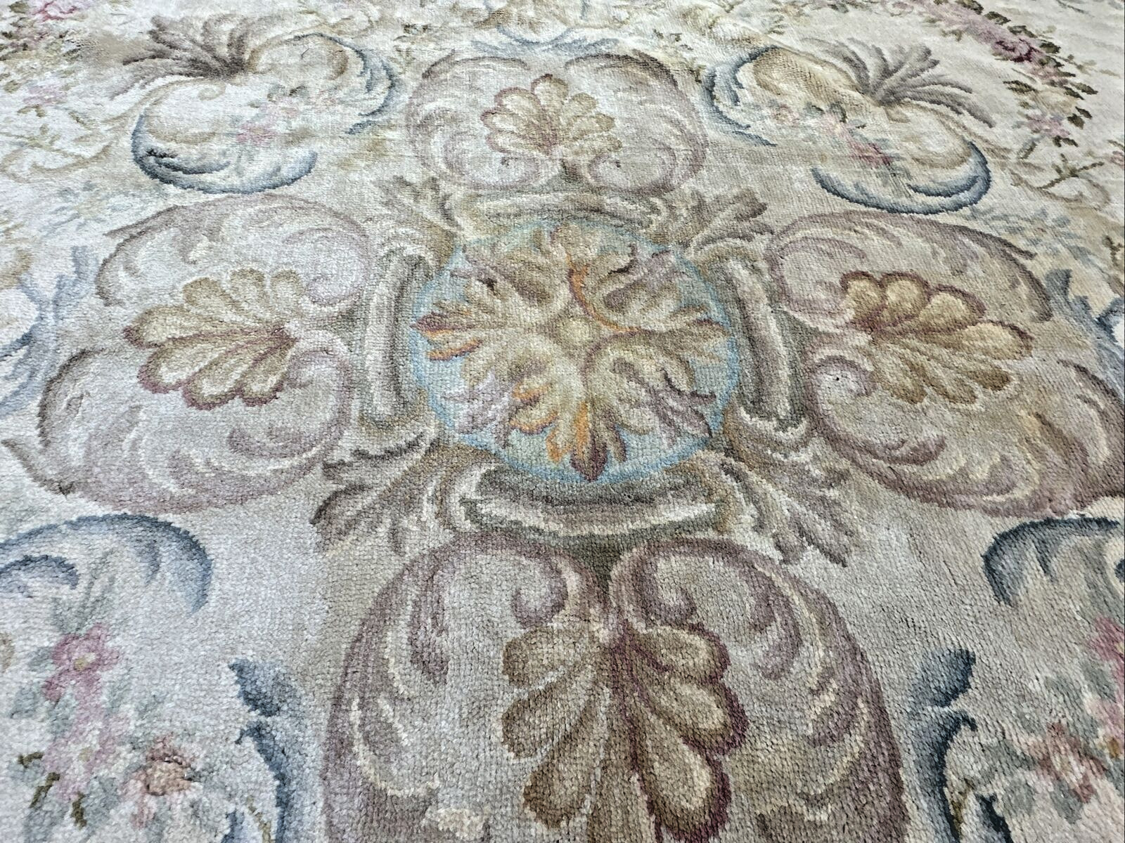Antique French Savonnerie Kings Rug - Aqua 17x22