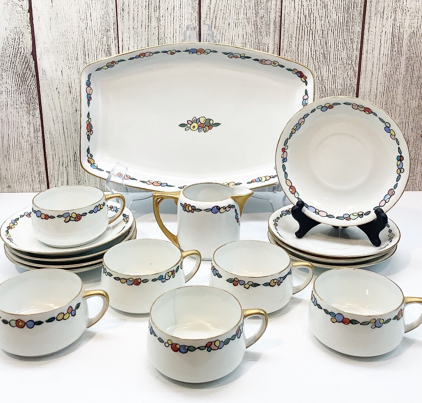 Antique J&C Bavaria Minerva Porcelain Tray Set