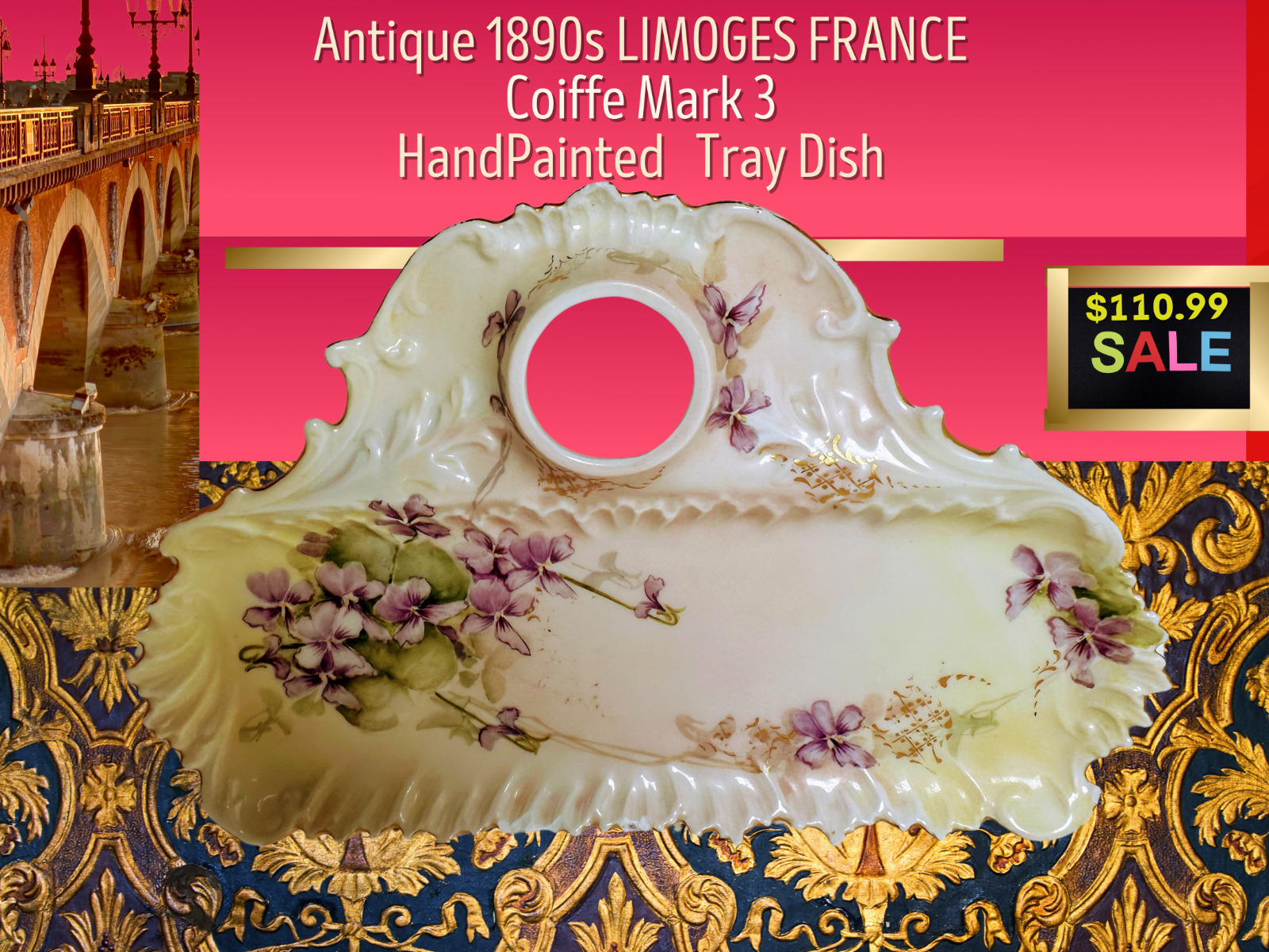 Antique Hand-Painted Limoges Tray - 1900s France