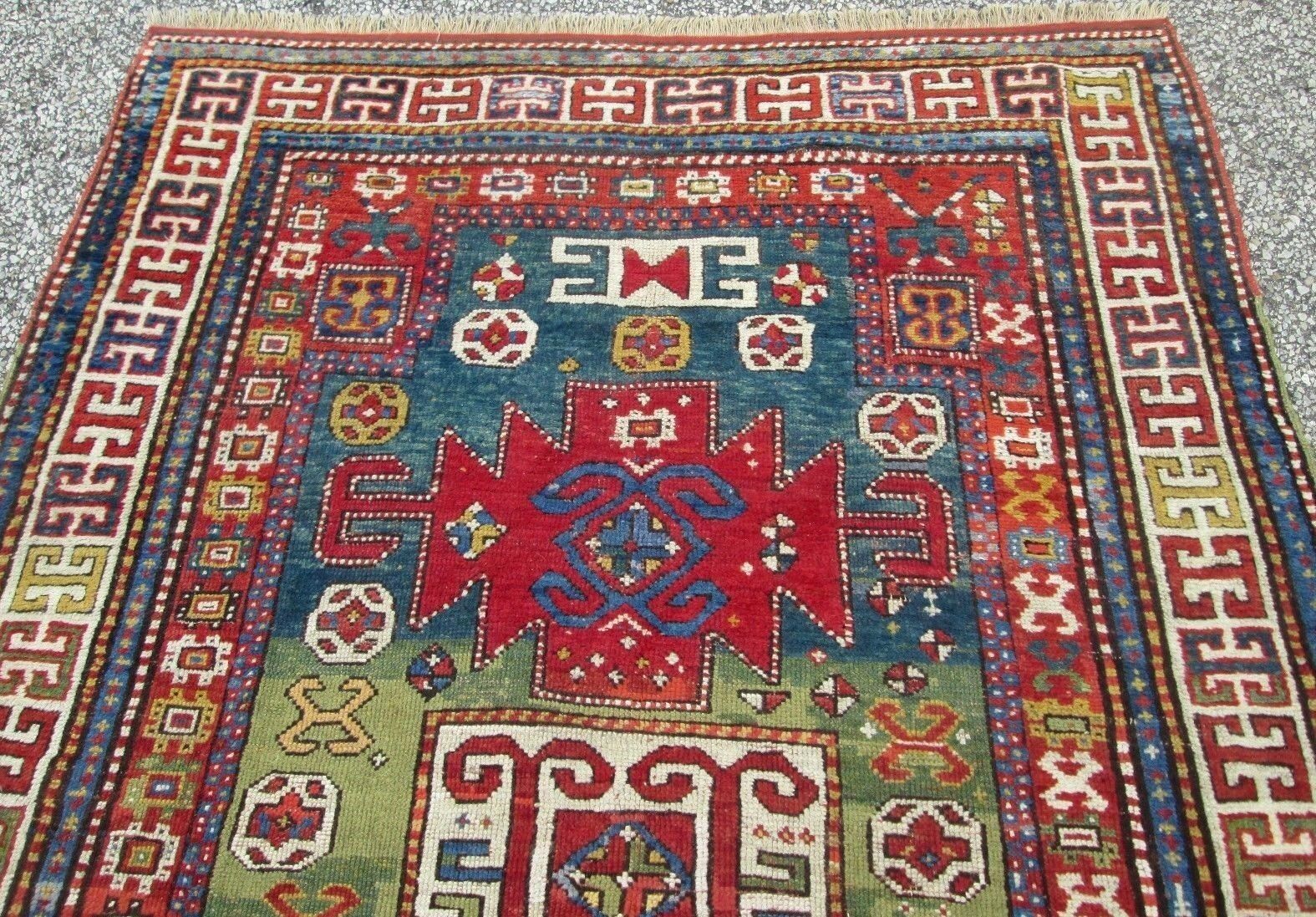 Antique Caucasian Kazak Wool Rug 4.9x6.7 ft