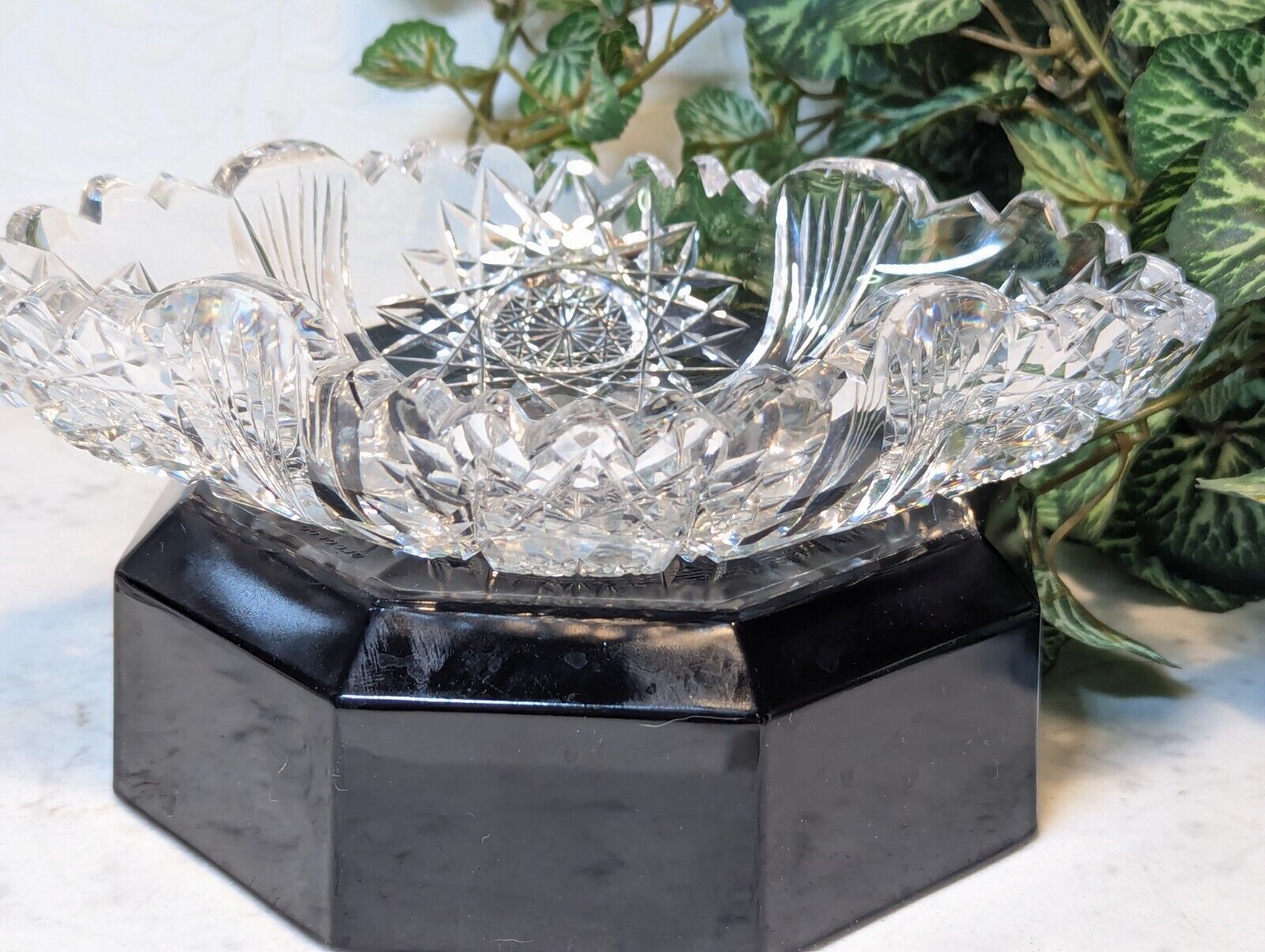 Antique Early 1900s Cut Crystal Oval Bowl