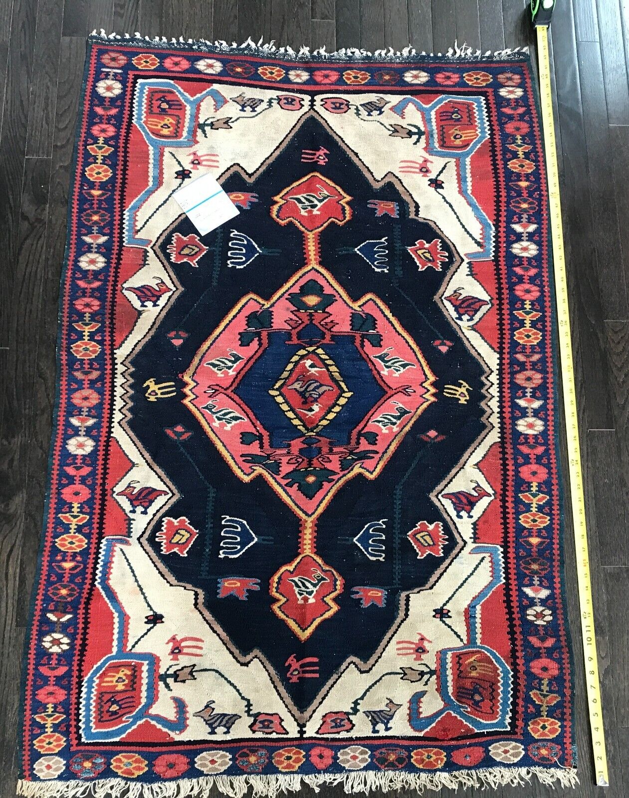 Antique Bijar Red Ivory Hand Knotted Wool Rug