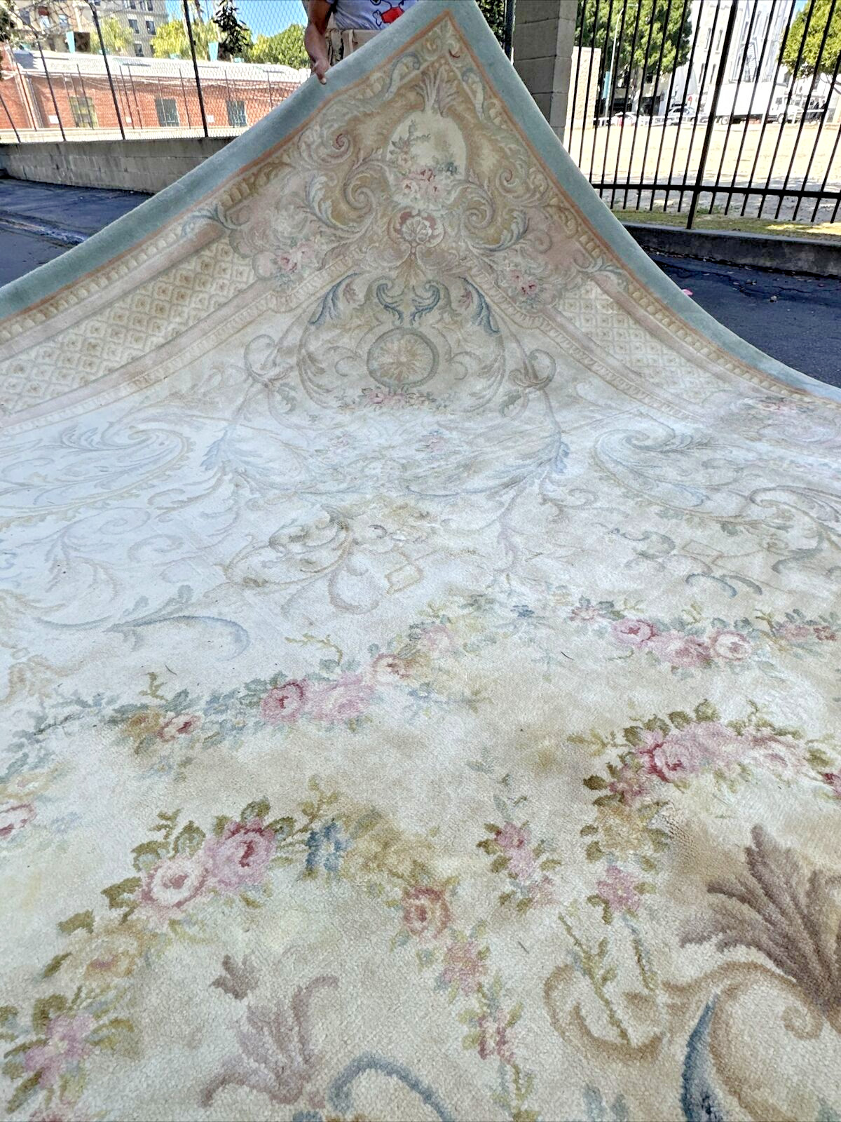 Antique French Savonnerie Kings Rug - Aqua 17x22
