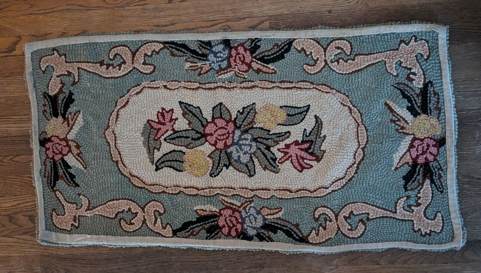 Hand Hooked Antique Wool Rug, 24" x 47