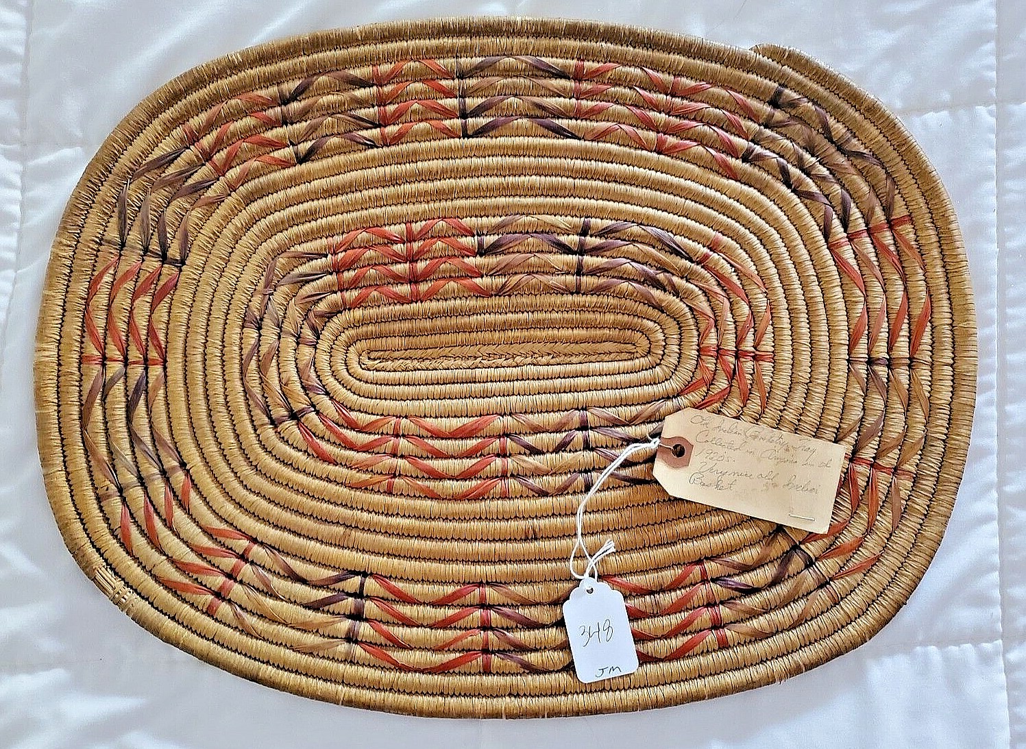 Antique Eskimo Flat Oval Basketry Tray, 17"x12