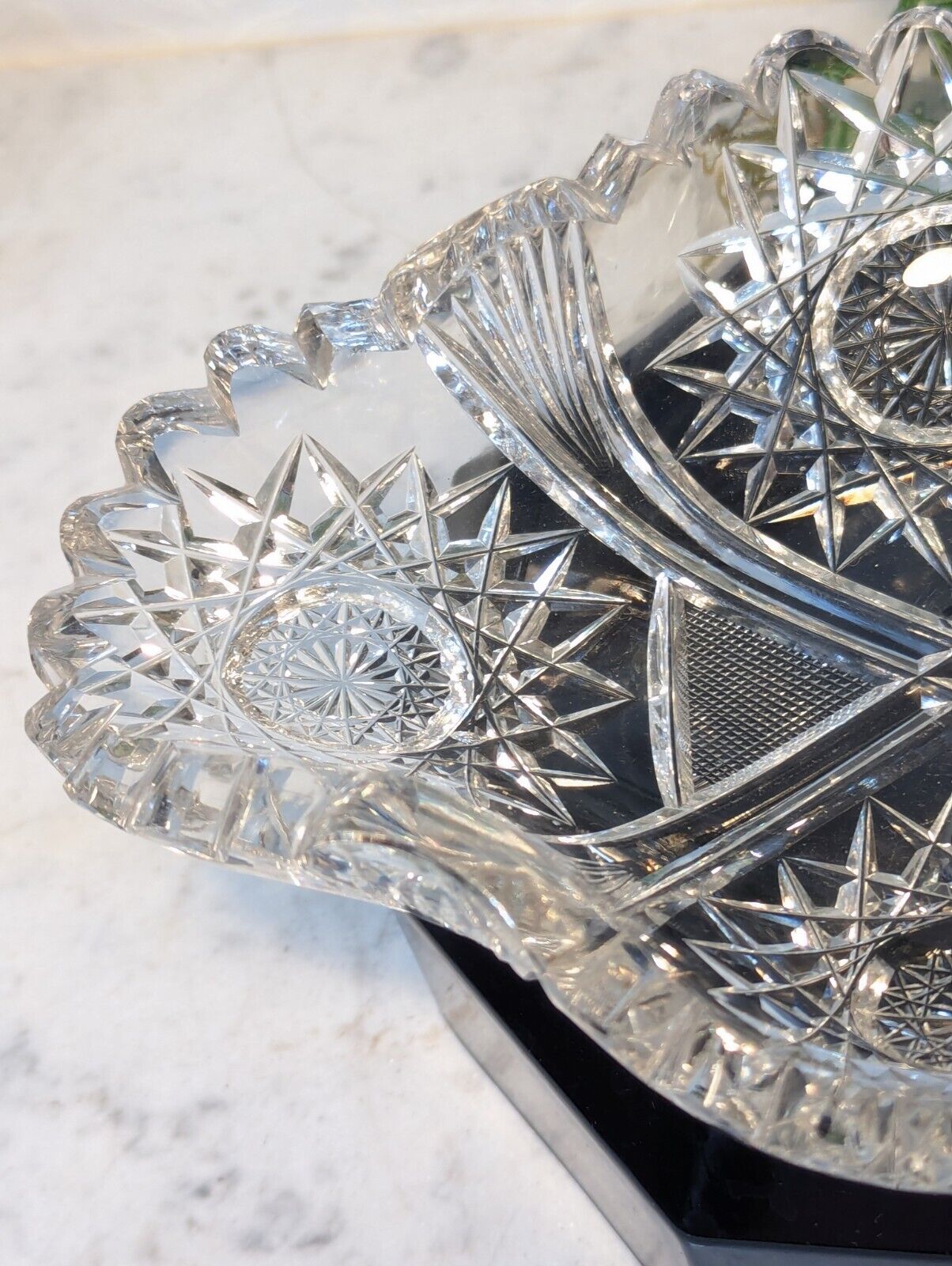 Antique Early 1900s Cut Crystal Oval Bowl