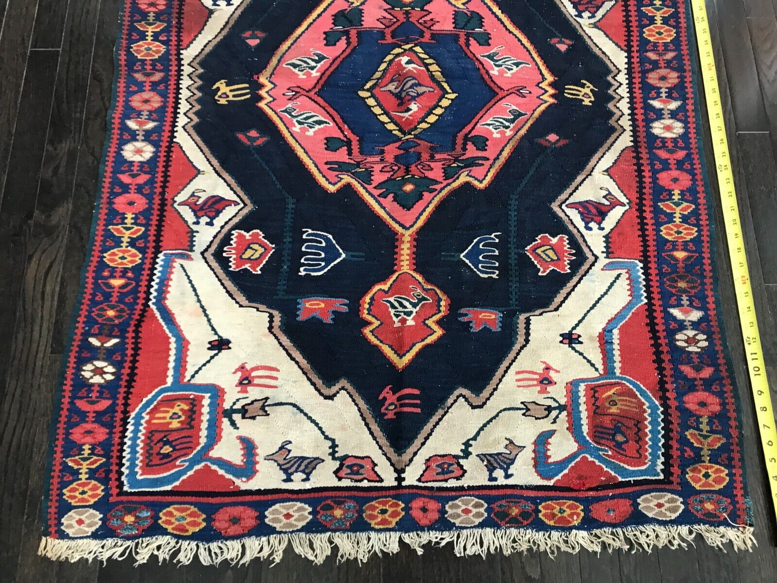 Antique Bijar Red Ivory Hand Knotted Wool Rug