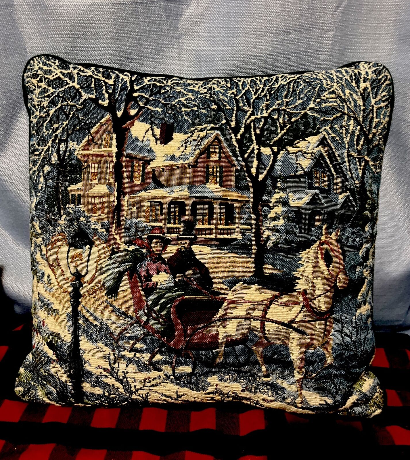1800s Train Station Throw Rug with Pillow