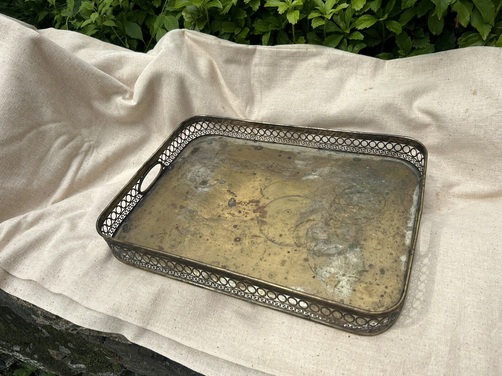 Early 1900s Handmade Antique Bronze Serving Tray