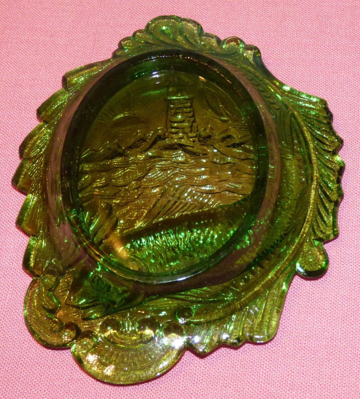Antique Millersburg Green Carnival Glass Pin Tray