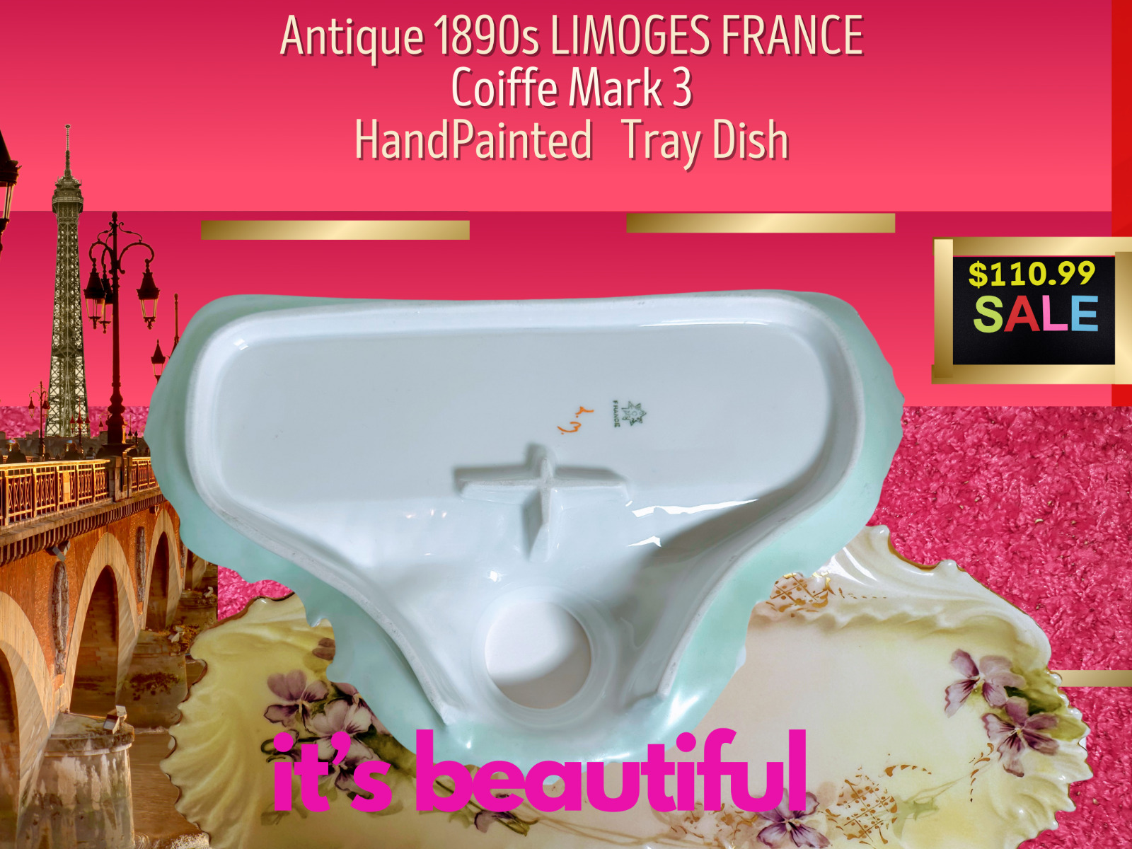 Antique Hand-Painted Limoges Tray - 1900s France