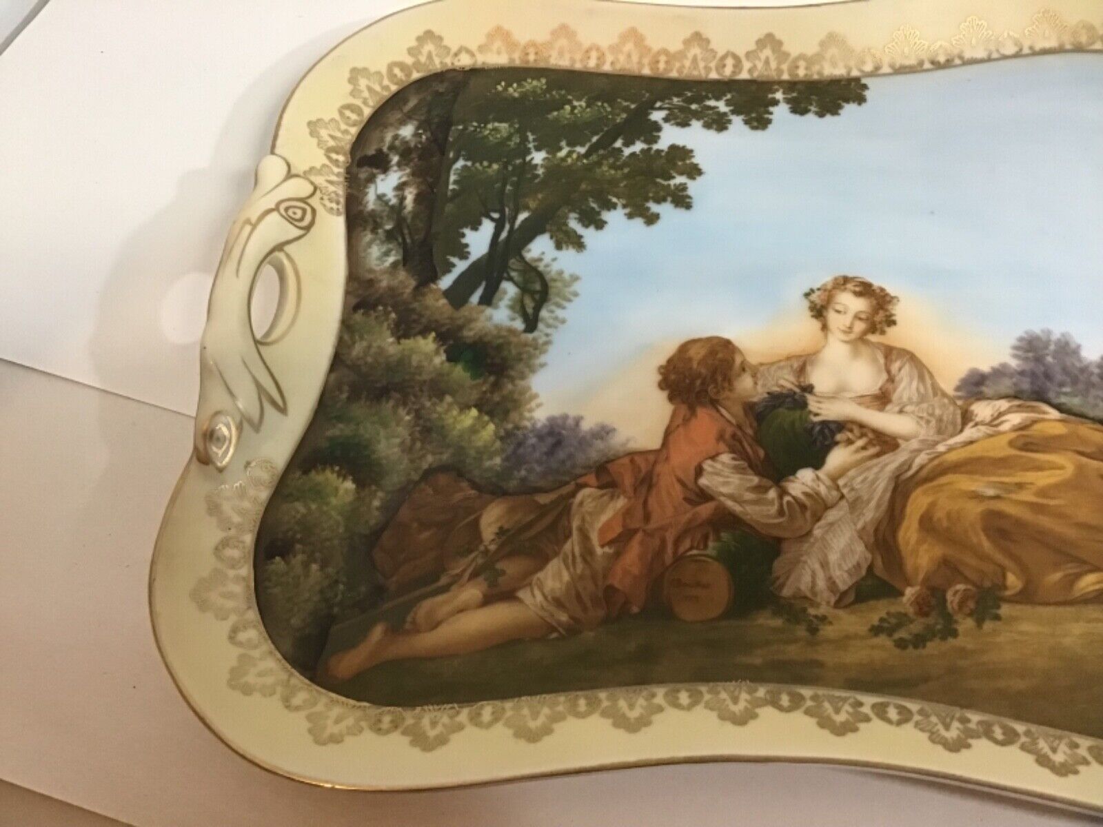 Antique Gilded Gold Madame Pompadour Serving Tray