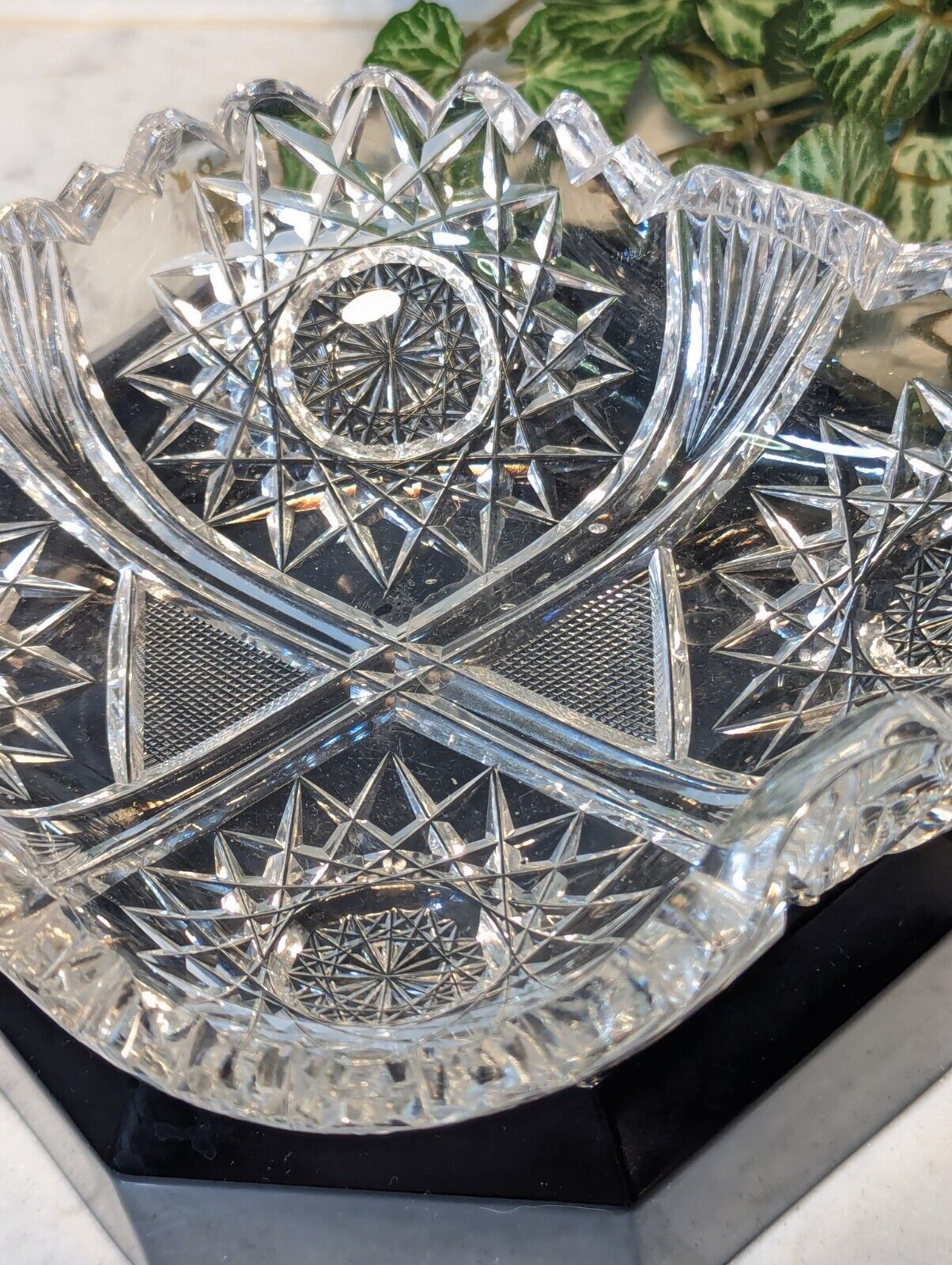 Antique Early 1900s Cut Crystal Oval Bowl