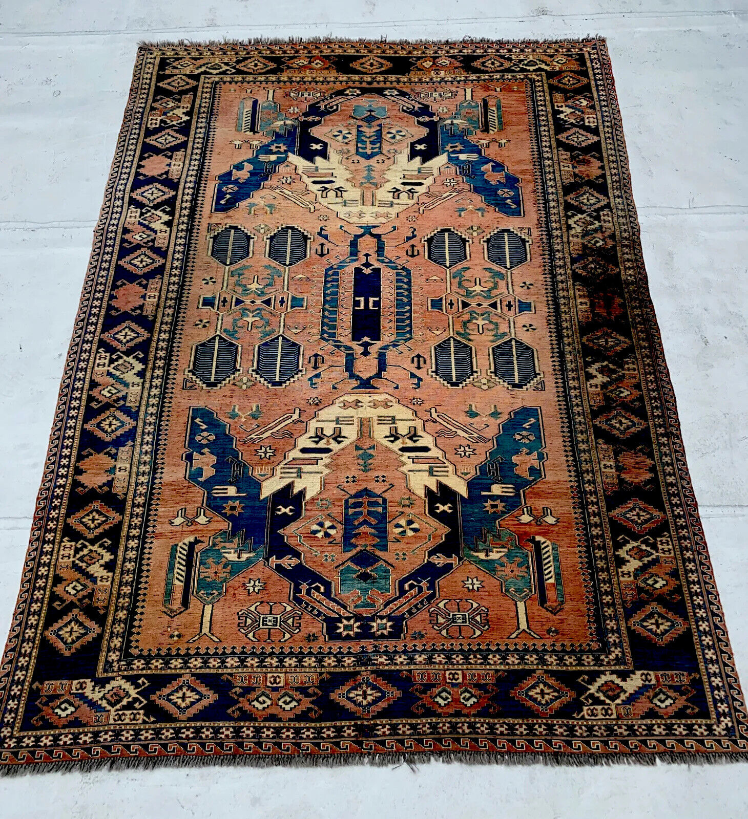 Vintage 5x7 Soumak Dragon Wool Rug
