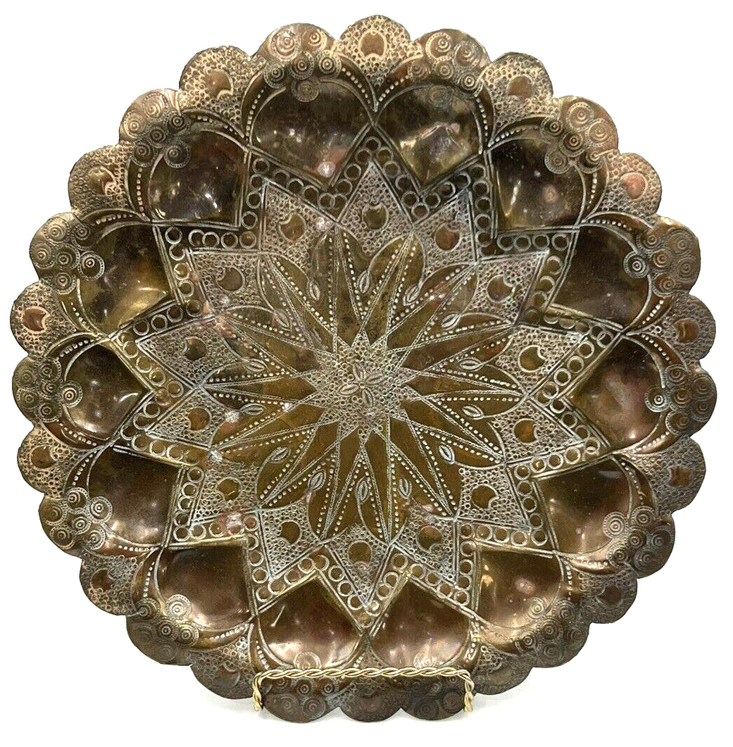 Moroccan Brass Tray with Hand Hammered Design