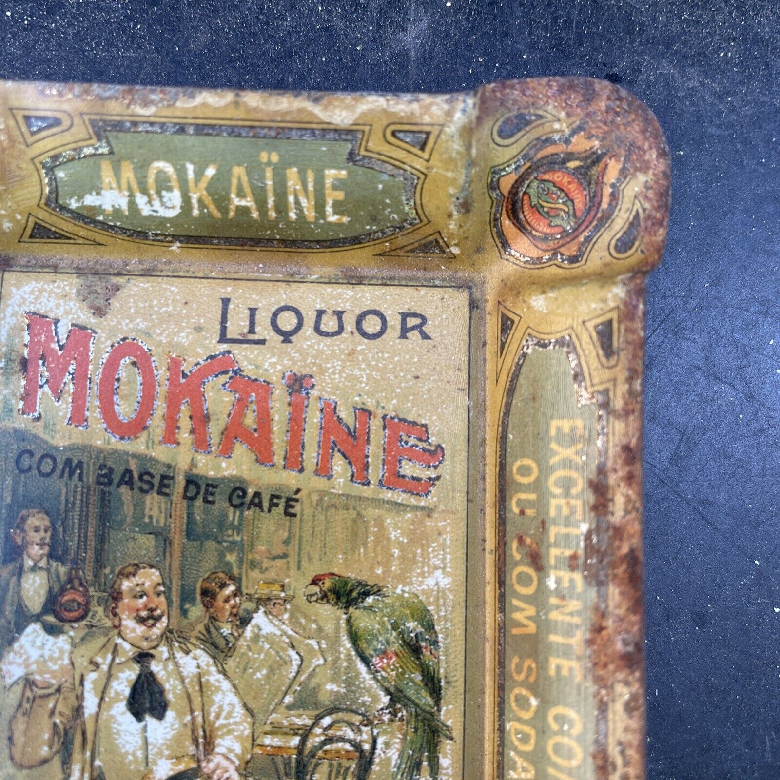 Early 1900s Mokaine Liqueurs Tin Tip Tray
