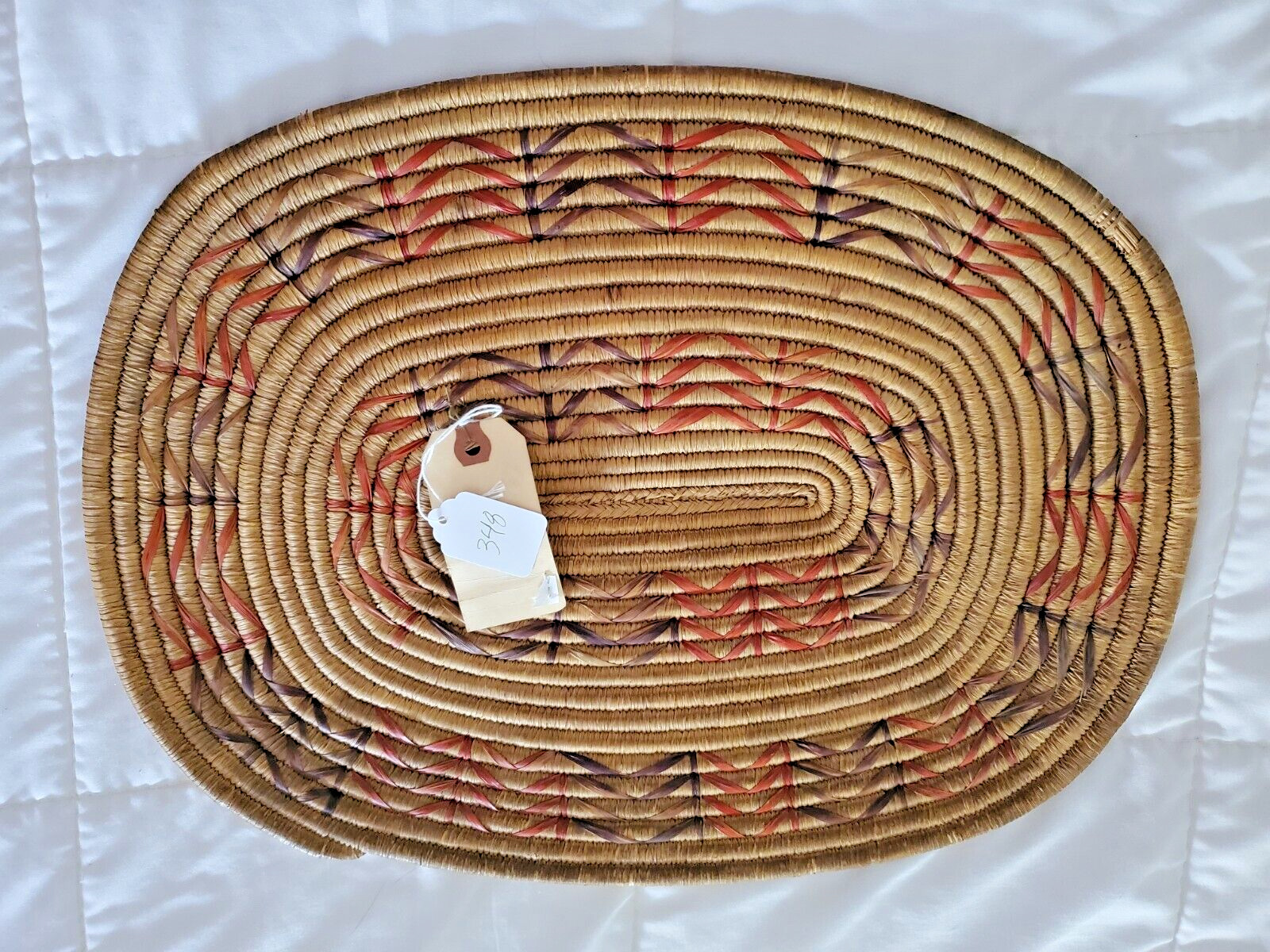 Antique Eskimo Flat Oval Basketry Tray, 17"x12