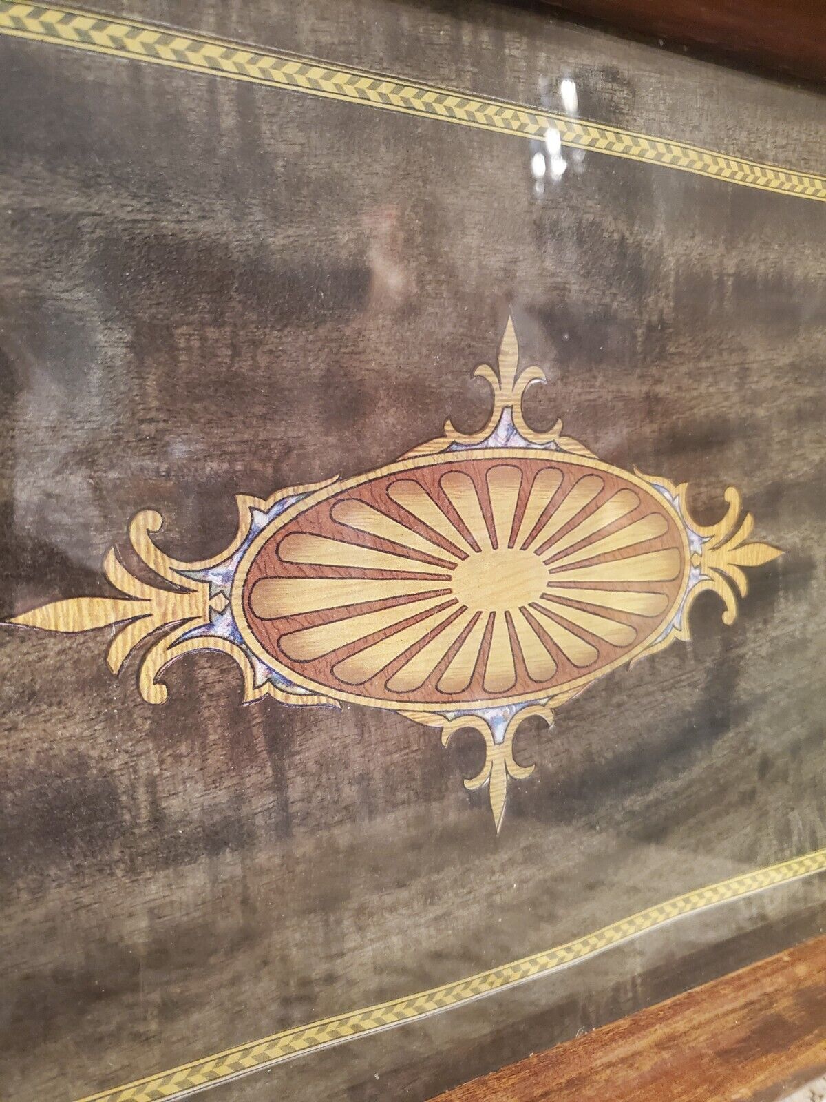 Antique 1900s Wooden Serving Tray with Glass Top