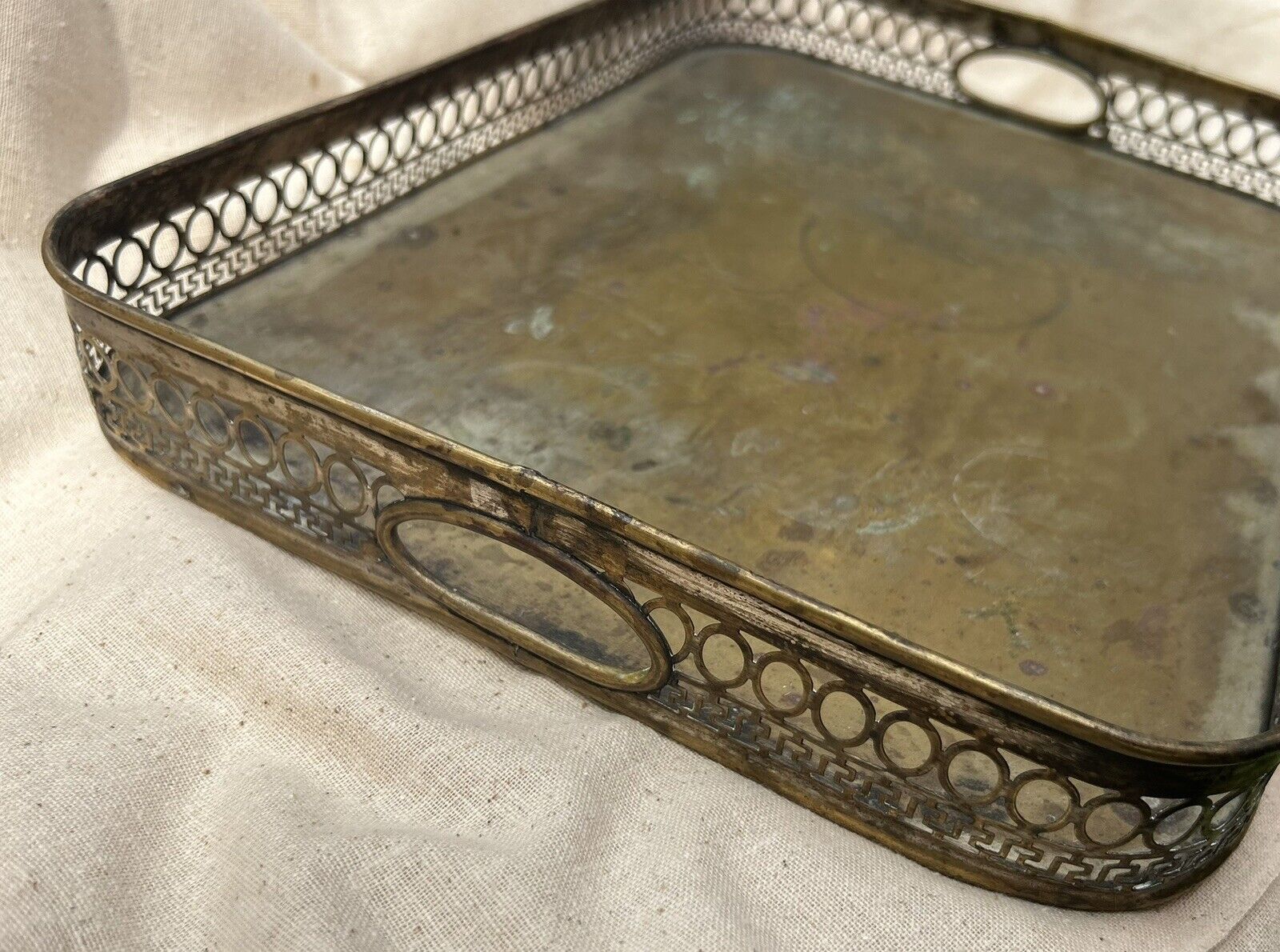 Early 1900s Handmade Antique Bronze Serving Tray