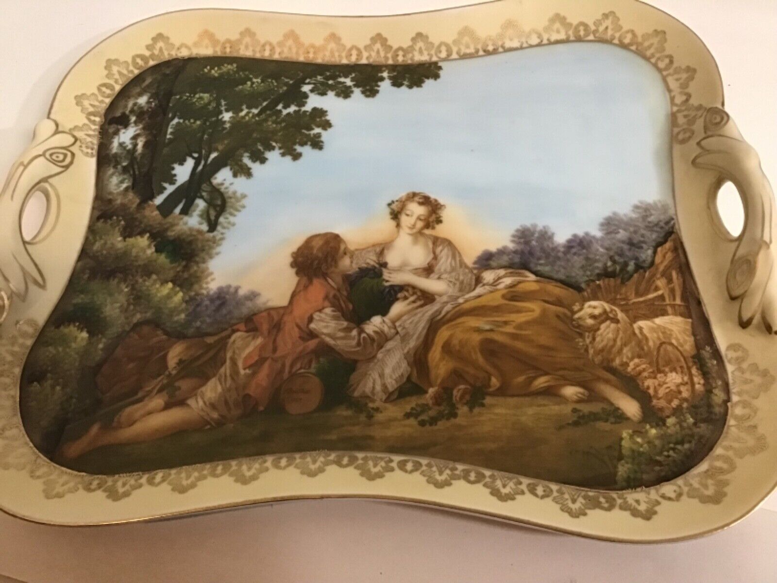 Antique Gilded Gold Madame Pompadour Serving Tray
