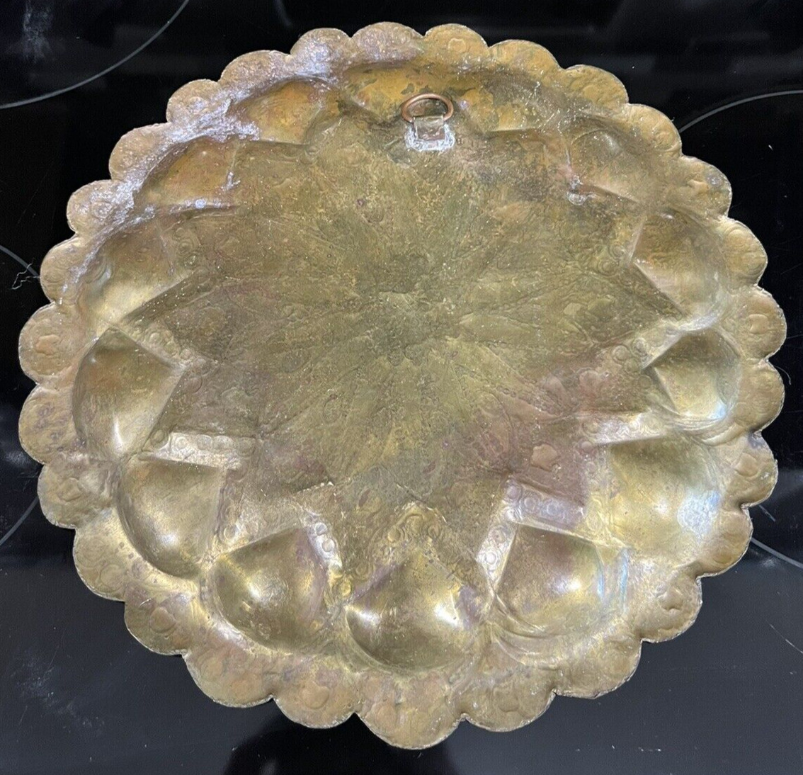 Moroccan Brass Tray with Hand Hammered Design
