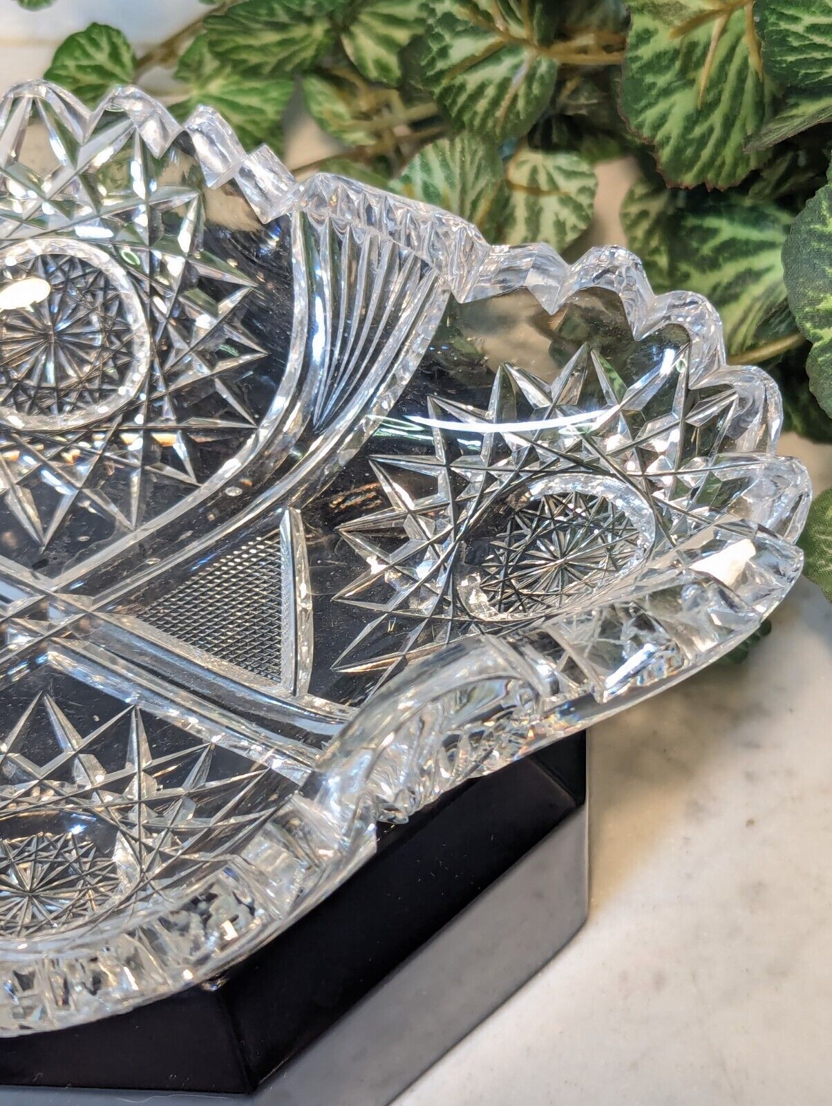 Antique Early 1900s Cut Crystal Oval Bowl