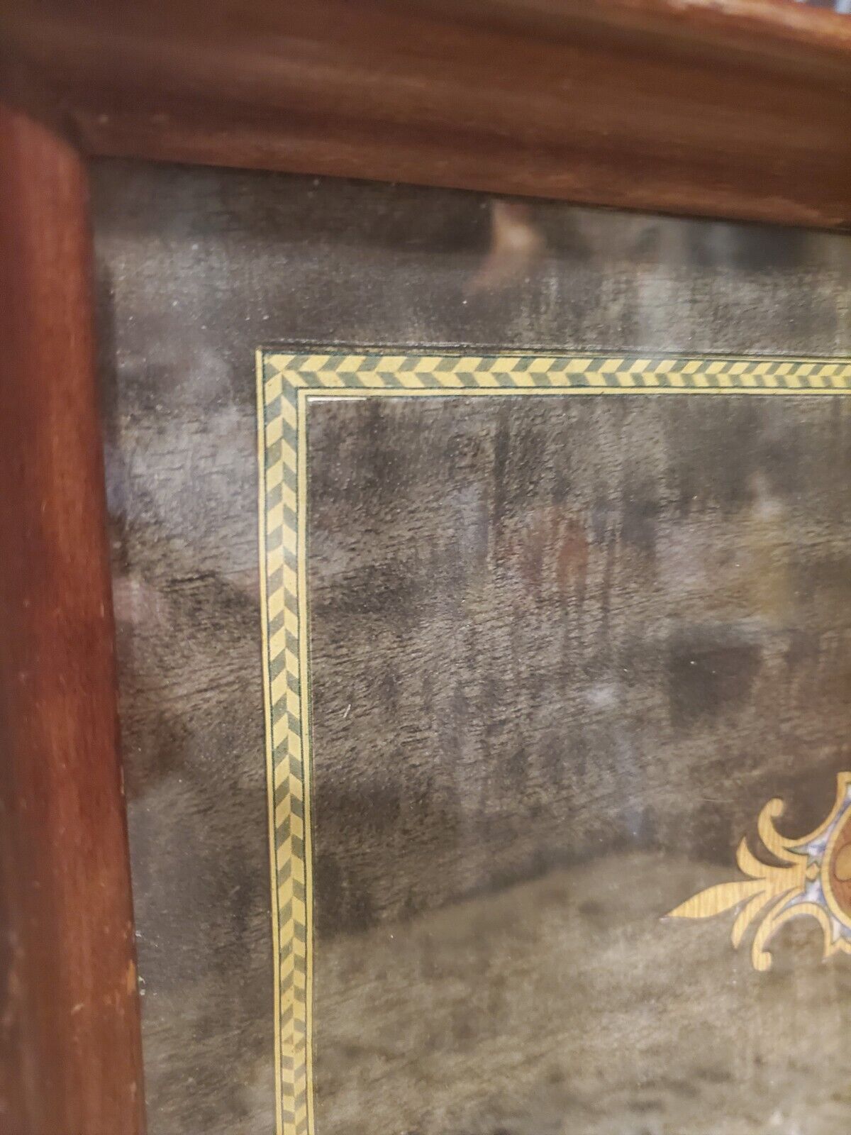 Antique 1900s Wooden Serving Tray with Glass Top