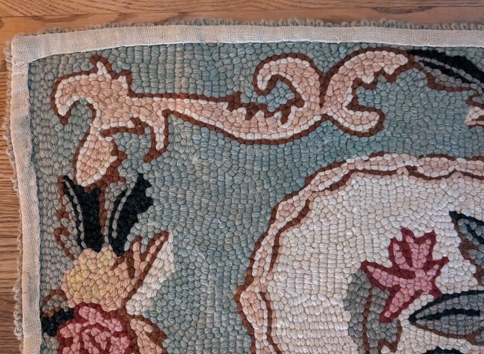 Hand Hooked Antique Wool Rug, 24" x 47