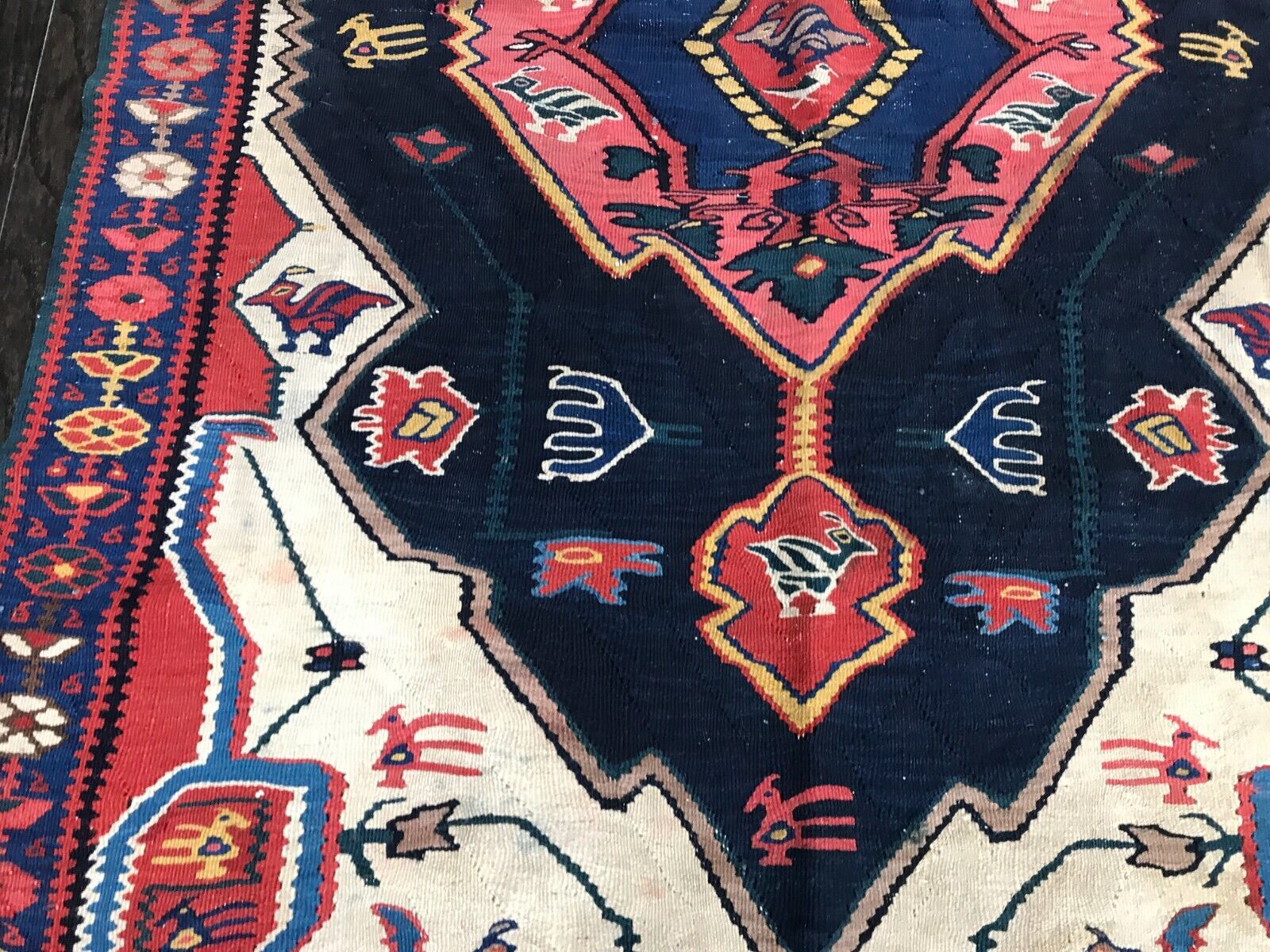 Antique Bijar Red Ivory Hand Knotted Wool Rug