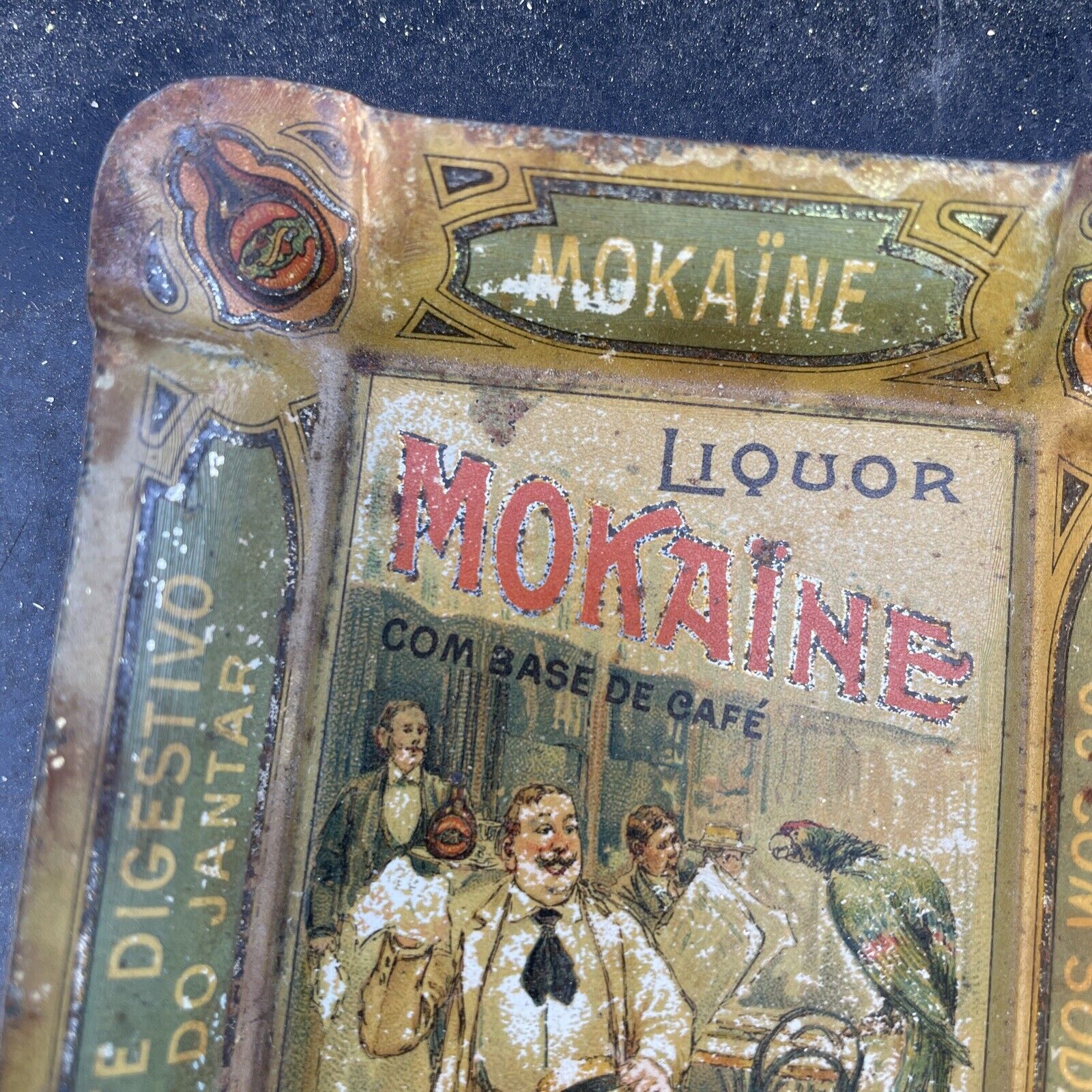 Early 1900s Mokaine Liqueurs Tin Tip Tray
